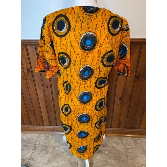 Womens The African Star Tribal Yellow‎ Abstract Print 100% Cotton Midi Dress Med - Picture 6 of 10
